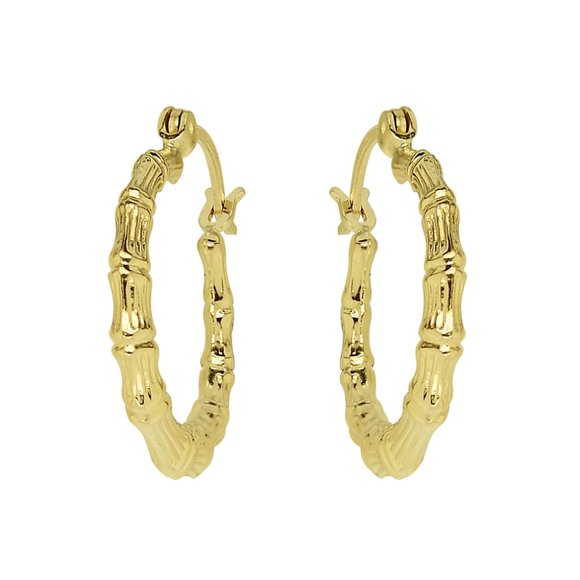 Bamboo Hoop Earrings 14K Yellow Gold - Picture 2 of 4